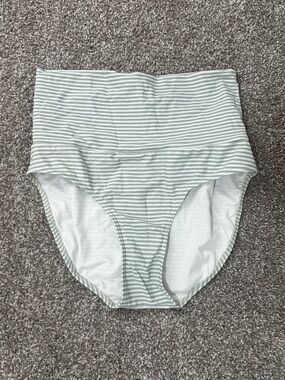 DM Fashion Banded Mid-rise Swim Bottom in Jasper Green Horizontal Stripes